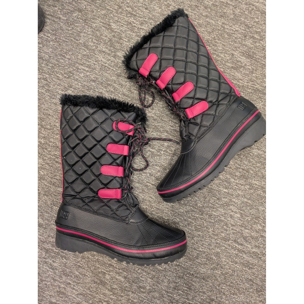 Rugged Outback Girls Size 4 Black‎ Pink Winter Snow Boots Quilted Faux Fur Trim